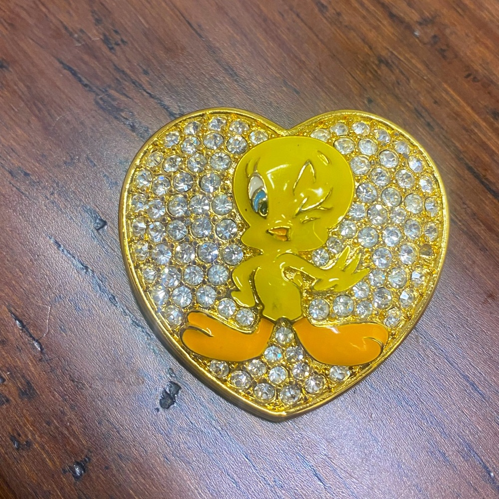 Warner Bros Tweety Bird Brooch Goldtone with Rhinestones
